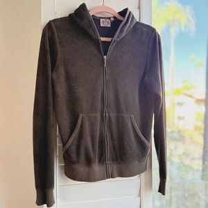 Vintage Y2K Juicy Couture Terry Cloth Hooded Zip Sweater in Brown Terry Cloth